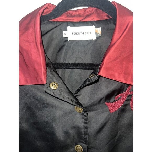 Honor The Gift Stadium Jacket Women’s NEW XS Varsity Nwts Black Maroon 1B - Picture 8 of 15